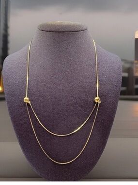 Vintage Retro Textured Ball Slider Necklace Goldtone Adjustable Delicate Chain